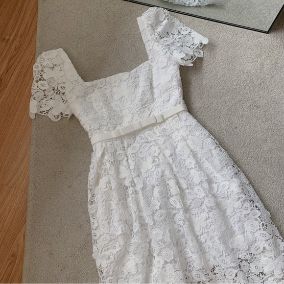 Self Portrait White Guipure Floral Lace Midi Dress - Picture 8 of 16